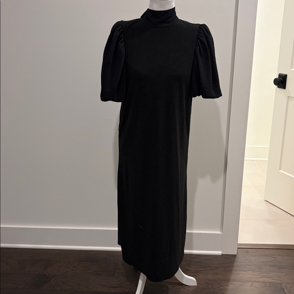 New With Tags Anthropologie Self Contrast Mixed Media Balloon Sleeve Dress Sz S